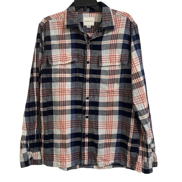 American Eagle Mens Seriously Soft Plaid Button Up Shirt Blue Long Sleeve Size M - Picture 1 of 9